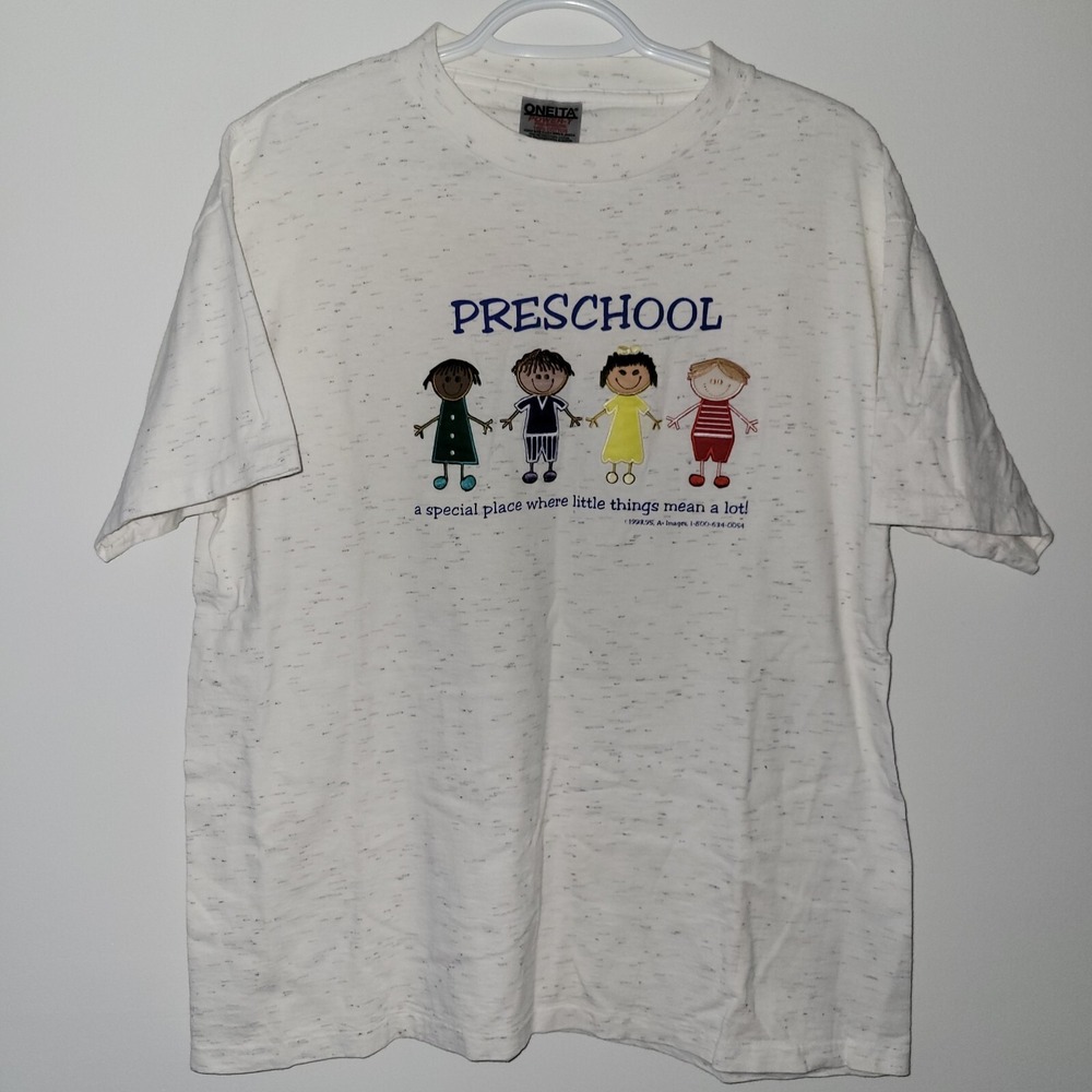 Vintage Preschool T-Shirt Women's Size Large Single Stitch Made In USA Oneita